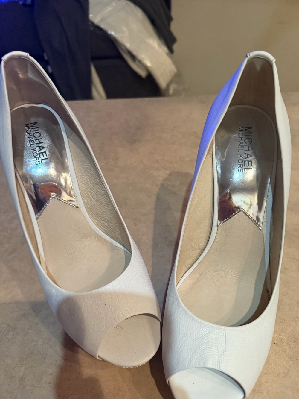 Michael Kors White Peep-Toe Leather Heels